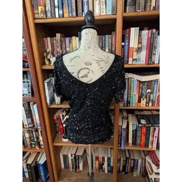 Vintage Adrianna Papell Evening Essentials Women's L Silk Black Top Blouse - Picture 2 of 8